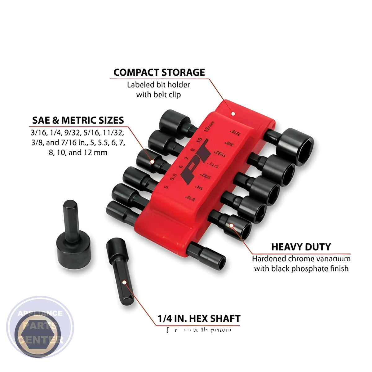 PERFORMANCE TOOL 14PC NUT DRIVER BIT SET W473 - Detailed view of precision bits
