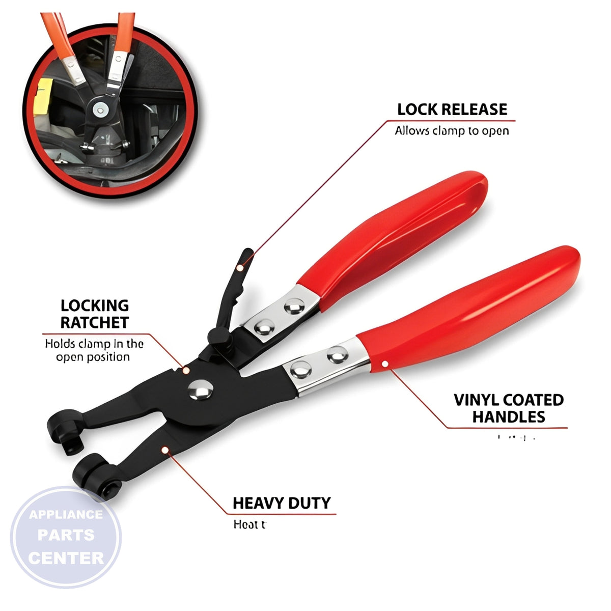 PERFORMANCE TOOL FLAT BAND HOSE CLAMP PLIERS W80654 - Side view with versatile clamp size compatibility