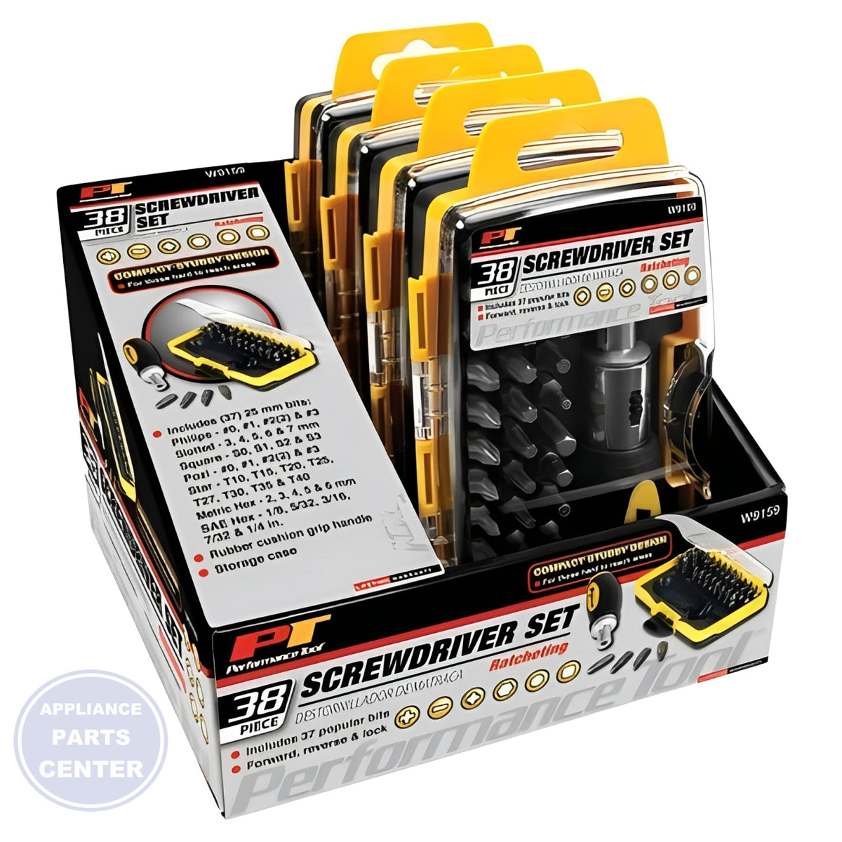 38PC RATCHET SCREWDRIVER SET W9159 - Side view with precise bits for efficient repairs