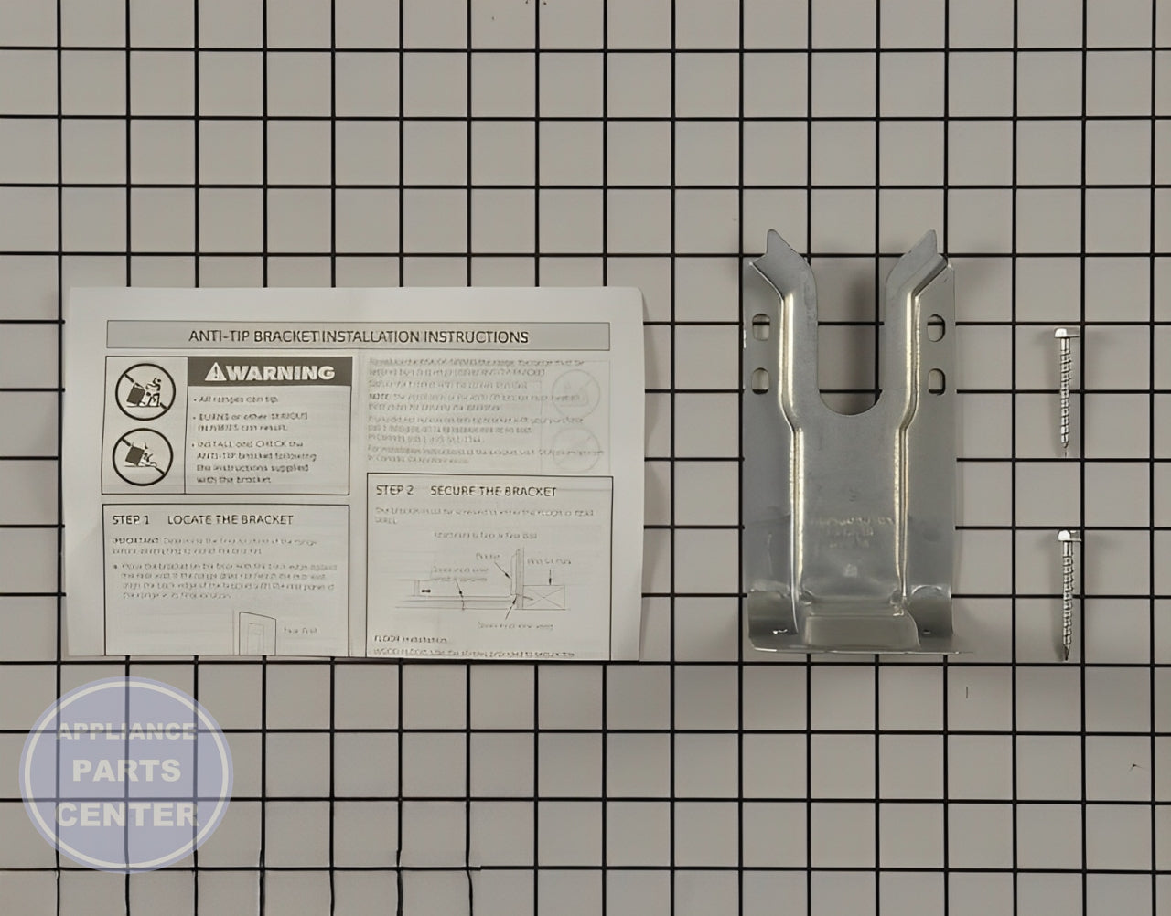 GE Anti Tip Bracket WB02T10415 - Main view showing secure anchor for GE, Kenmore, Hotpoint, RCA models