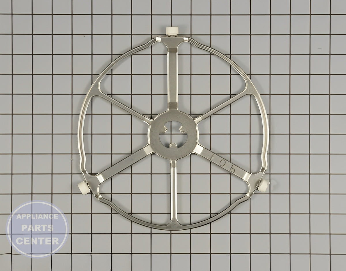 GE MICROWAVE ROTATING RING ASSEMBLY WB02X32600 - Detailed view of coupler and support roller