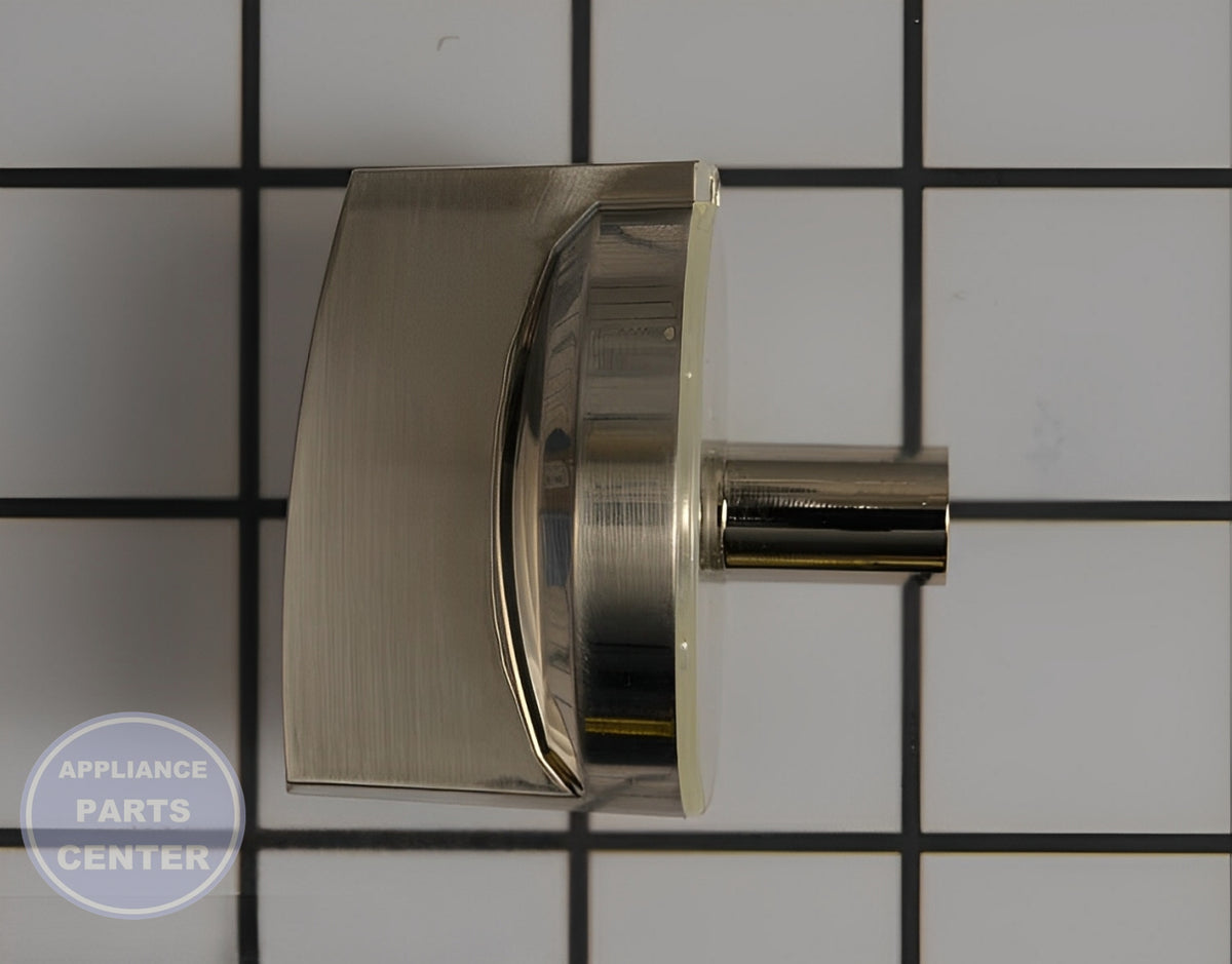 GE OVEN STAINLESS STEEL BURNER KNOB WB03X25796 - Detailed view of stainless steel knob