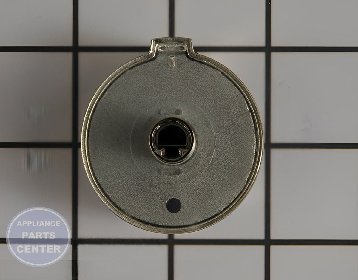 GE OVEN STAINLESS STEEL BURNER KNOB WB03X25796 - Side view with stainless steel construction