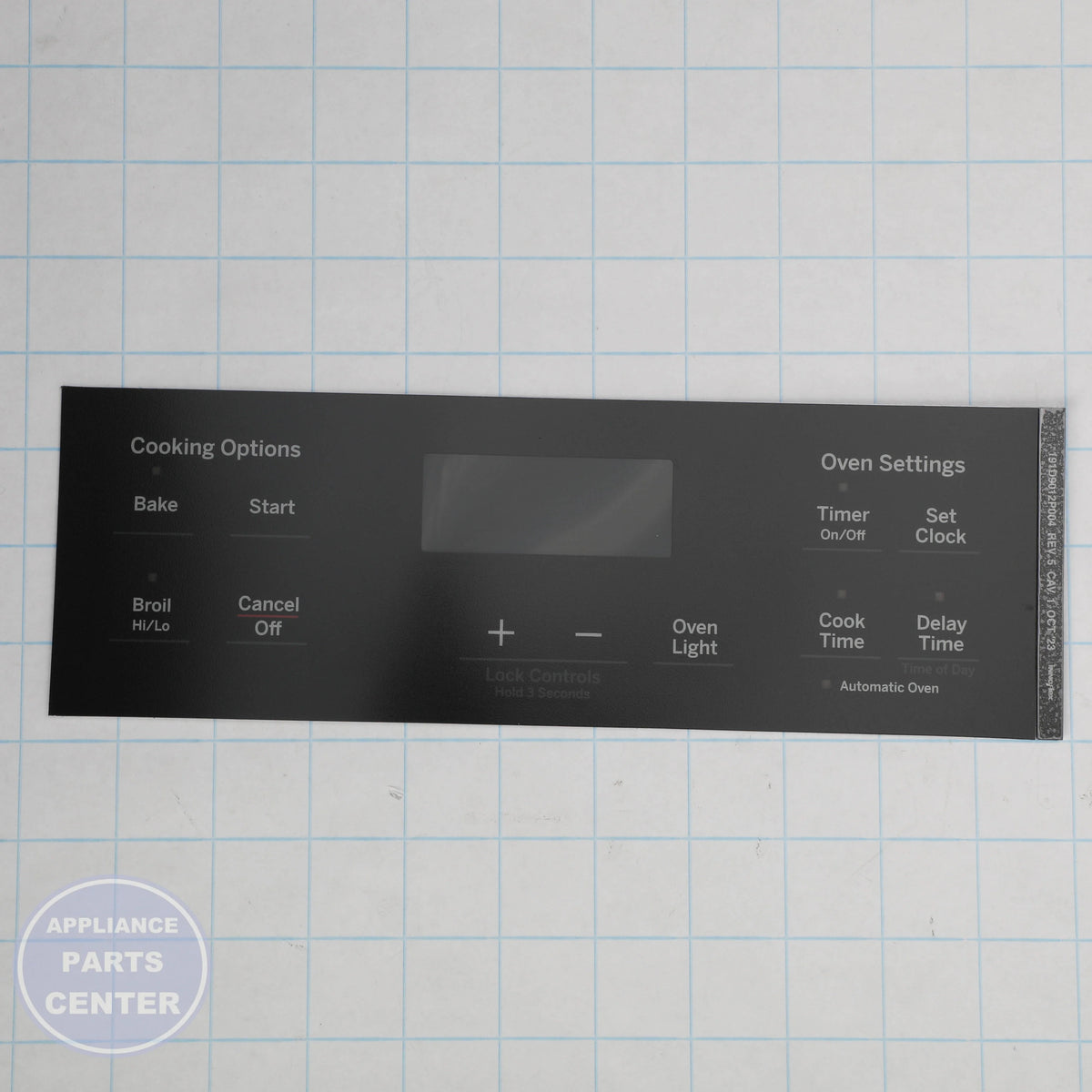 FACEPLATE GRAPHICS (BK) WB07X26634 - Side view with specific measurements