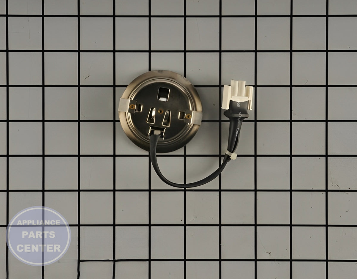 GE OVEN ASSEMBLY LAMP WITH CONNECTOR WB25X24864 - Side view with precise lighting specs