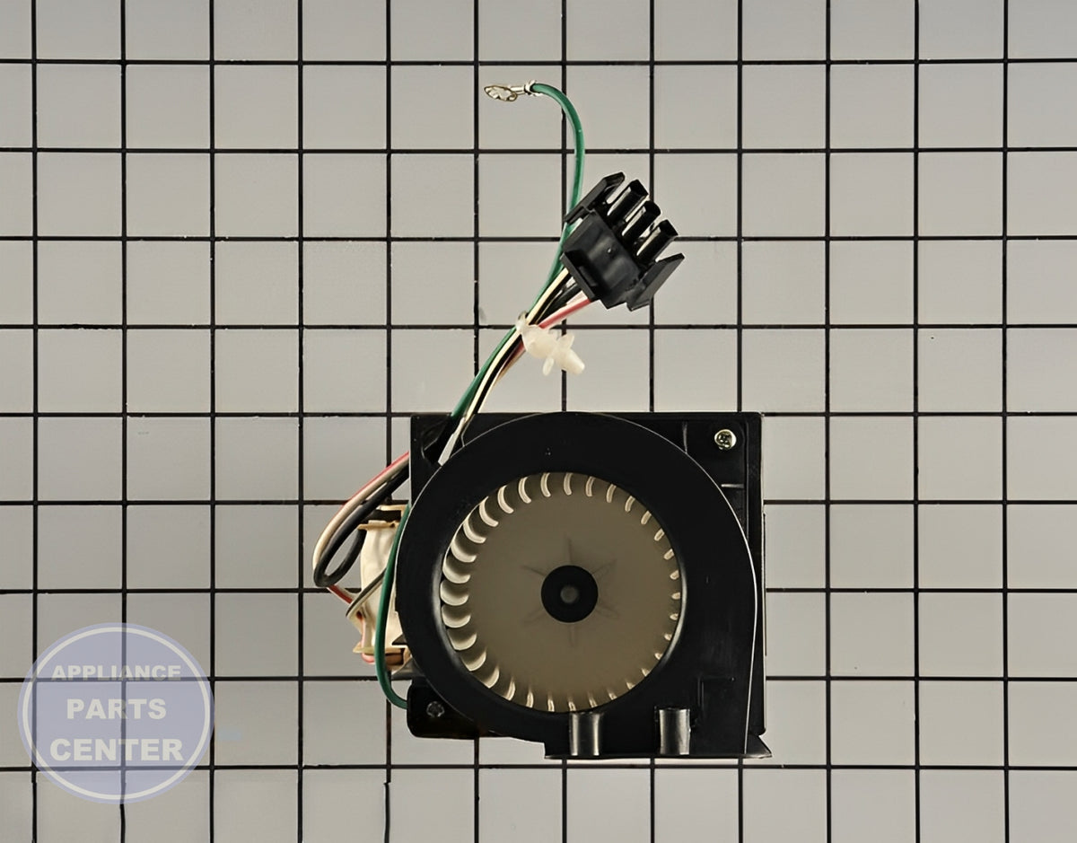 GE OVEN COOLING FAN WB26T10066 - Side view with precise measurements and specs