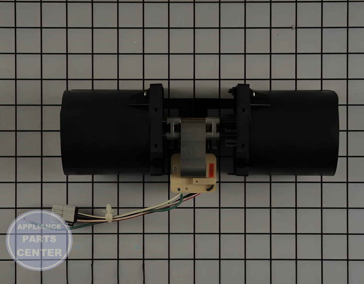 GE OVEN FAN BLOWER WB26X31060 - Side view with precise measurements