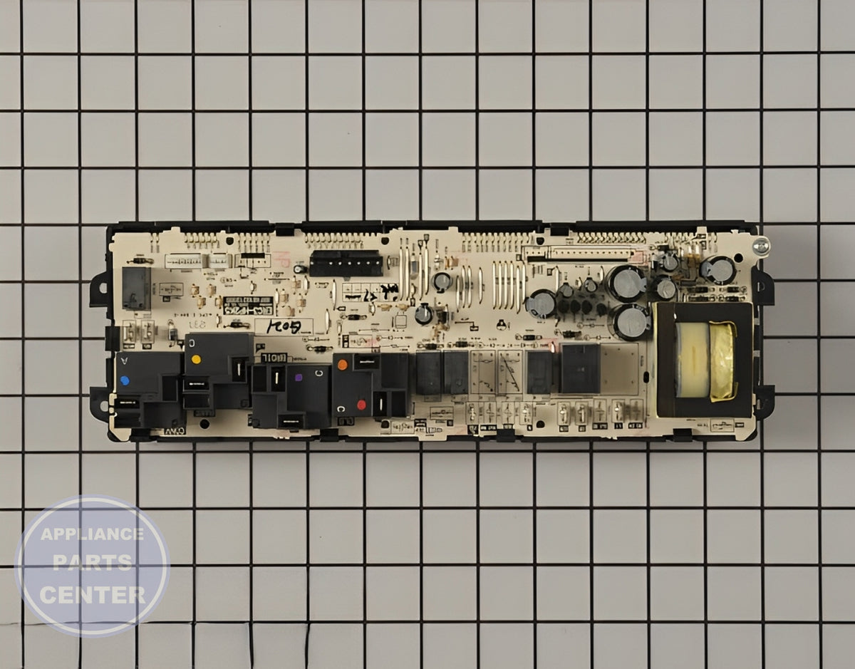 GE OVEN CONTROL ERC3HP WB27T10919 - Detailed view of circuit board and timer