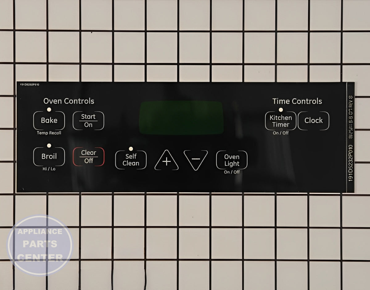 GE OVEN GRAPHIC FACEPLATE WB27T11013 - Main view showing precise touch controls for GE models