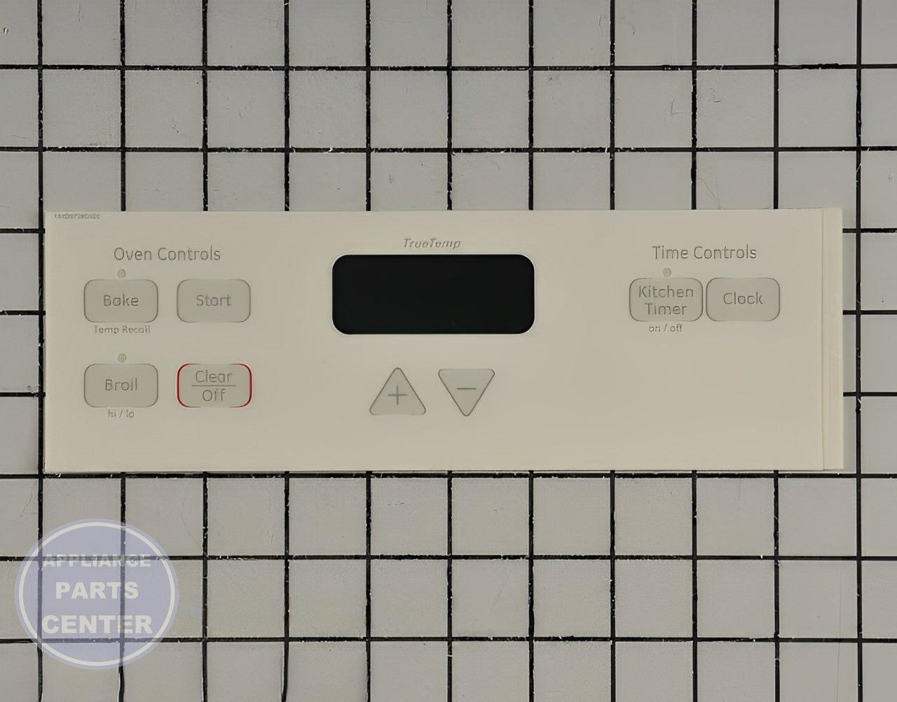 GE Range Faceplate WB27T11090 - Main view showing sleek design for GE Model X