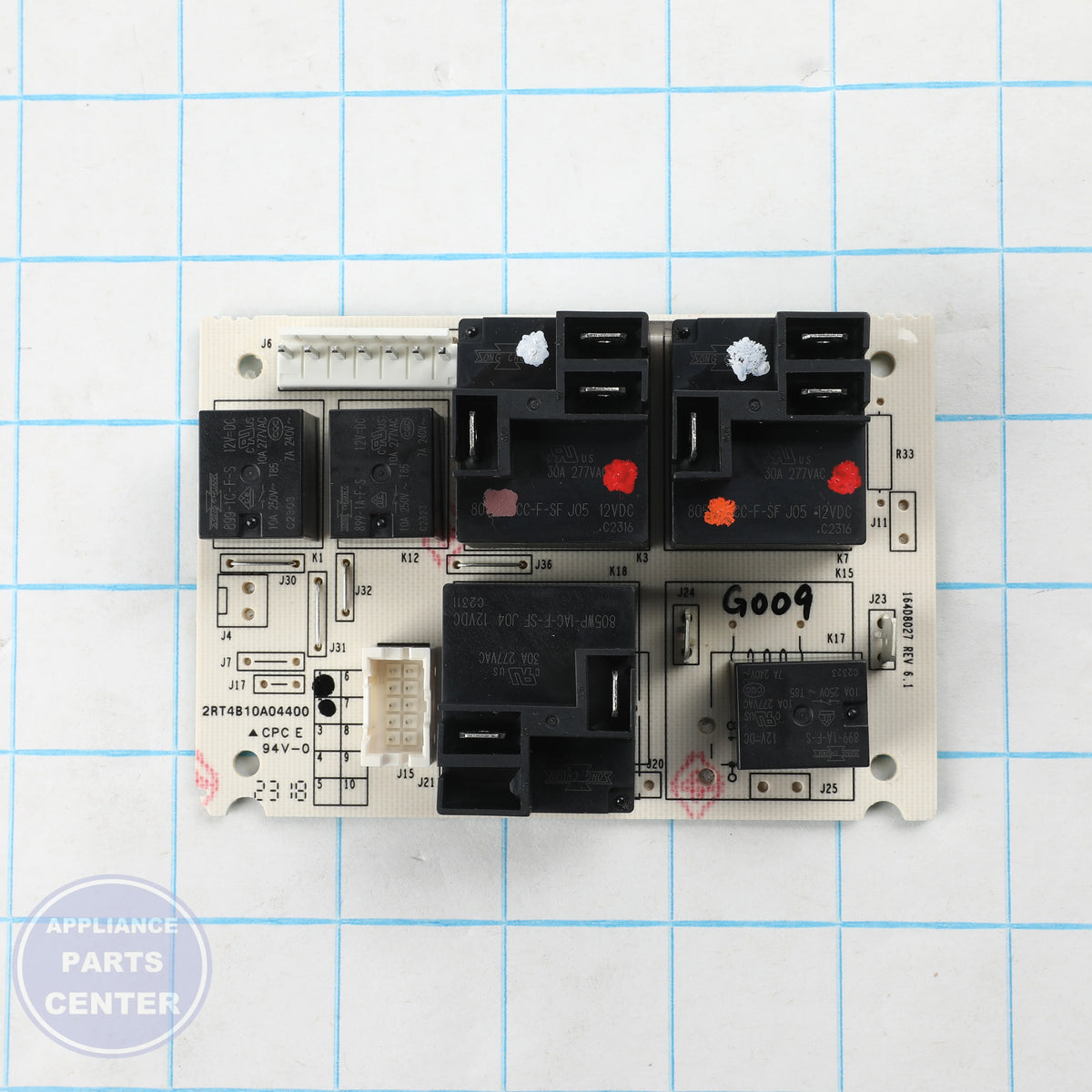 BOARD DAUGHTER RELAY 6 WB27T11355 - Side view with circuit board specs