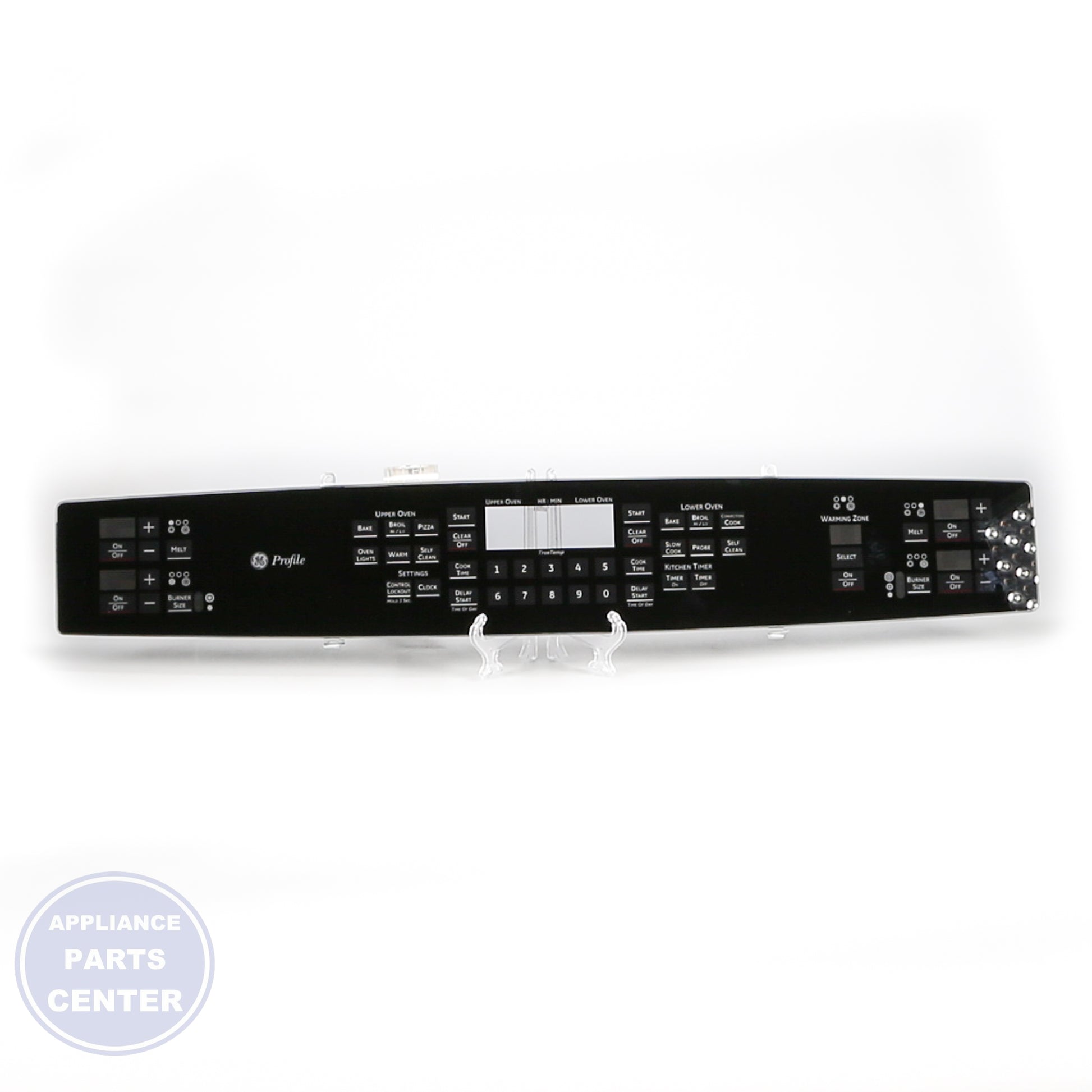 GEH RANGE GLASS CONTROL PANEL WB27T11380 - Installation in specific model showing key mounting points