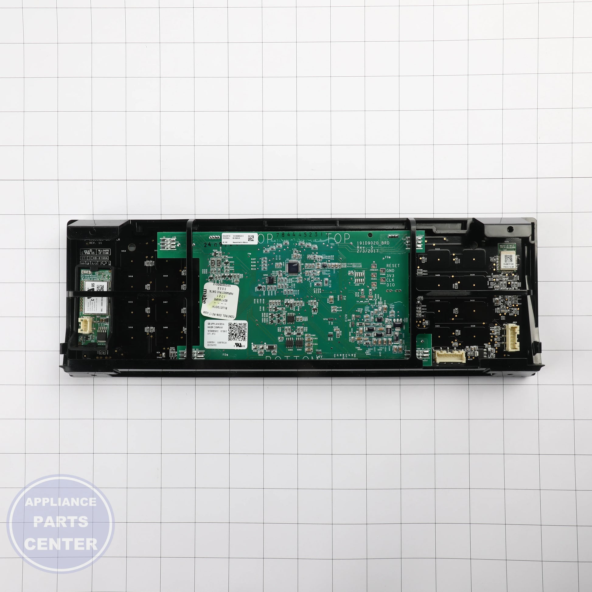 GEH GLASS AND TOUCH BOARD ASM WB27X31708 - Installation in GEH Range model showing key mounting points
