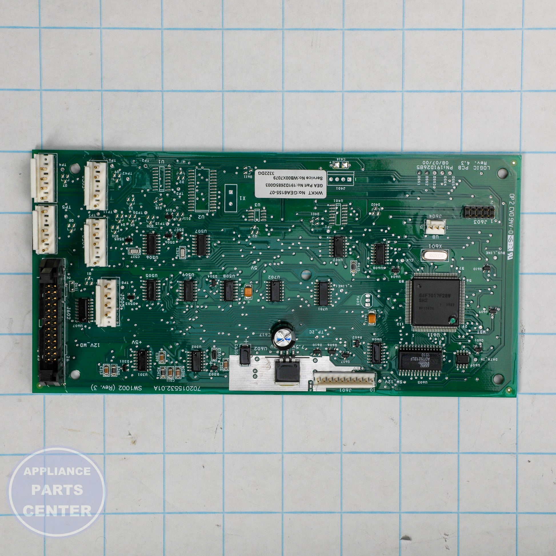 MAIN BOARD LOGIC KIT WB27X33352 - Side view with precise specs and measurements