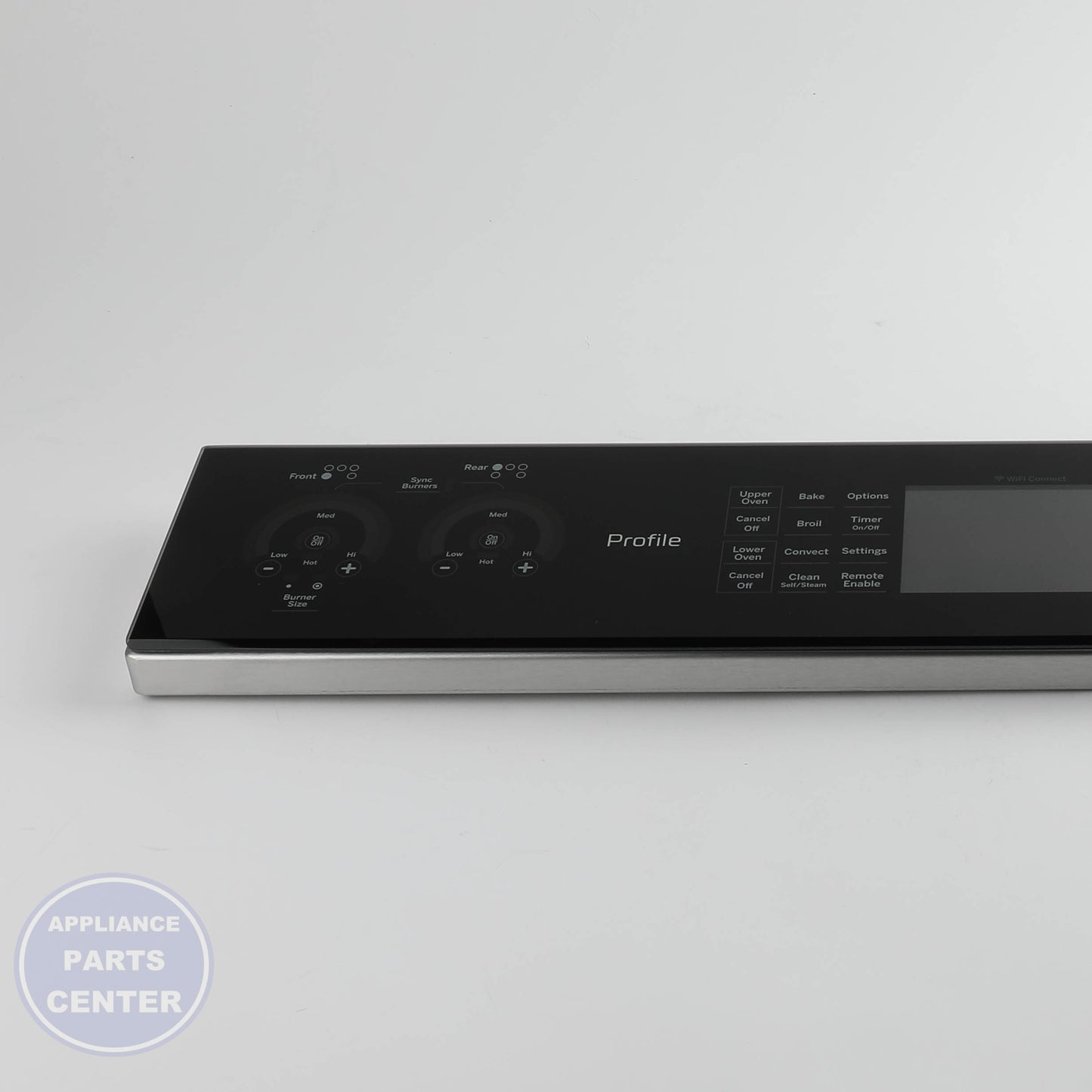 GEH STAINLESS CONTROL PANEL OVERLAY W/ WIFI BOARD - Main view showing sleek design for models WB27X29241, WB27X32744, WB27X33634