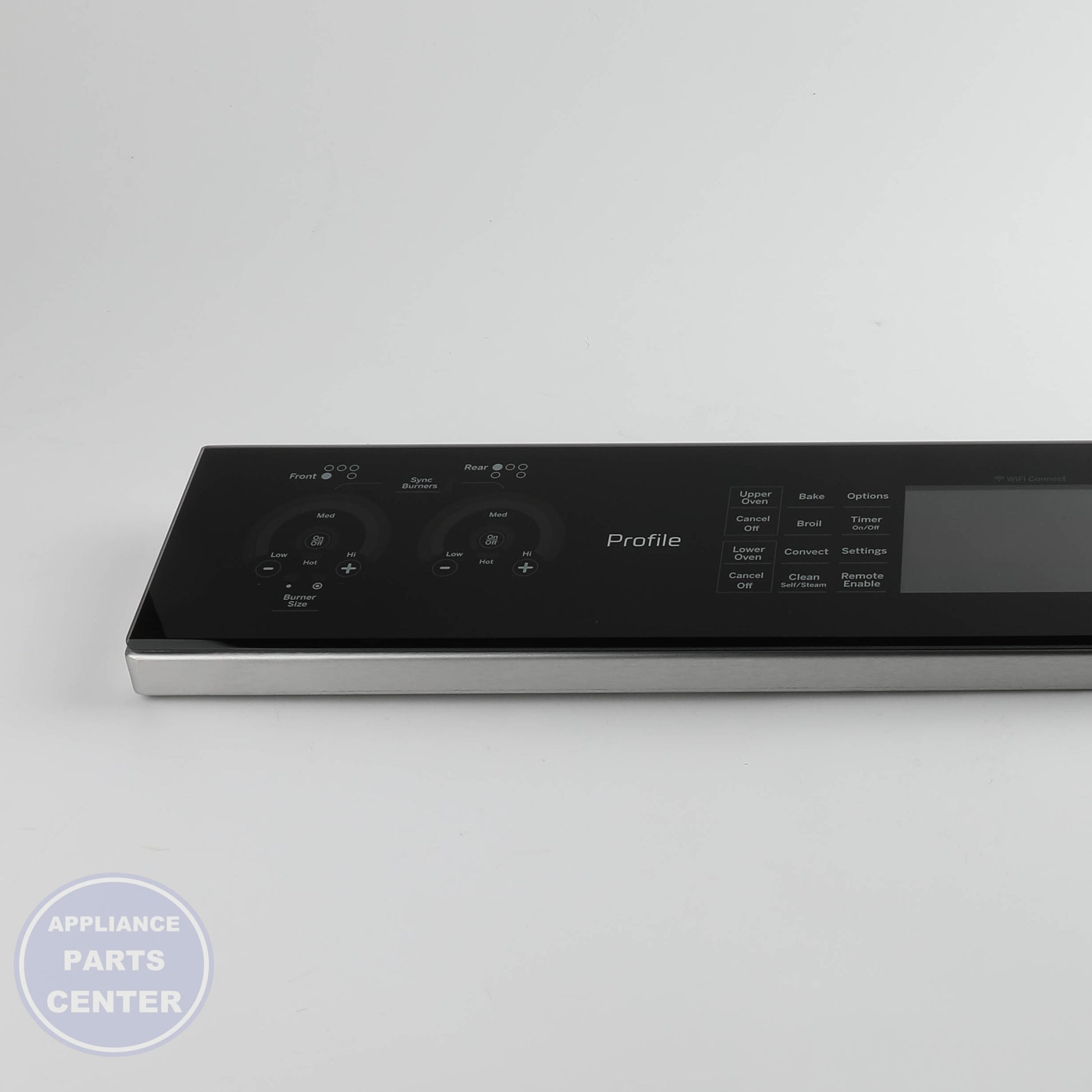 GEH STAINLESS CONTROL PANEL OVERLAY W/ WIFI BOARD - Main view showing sleek design for models WB27X29241, WB27X32744, WB27X33634