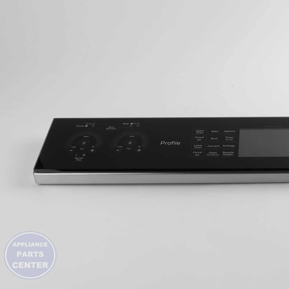 GEH STAINLESS CONTROL PANEL OVERLAY W/ WIFI BOARD - Main view showing sleek design for models WB27X29241, WB27X32744, WB27X33634
