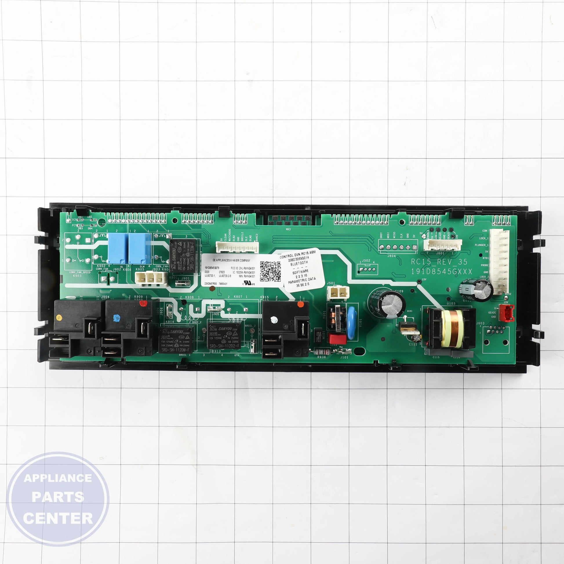 CONTROL OVEN ASM WB27X41009 - Side view with timer and circuit board specs