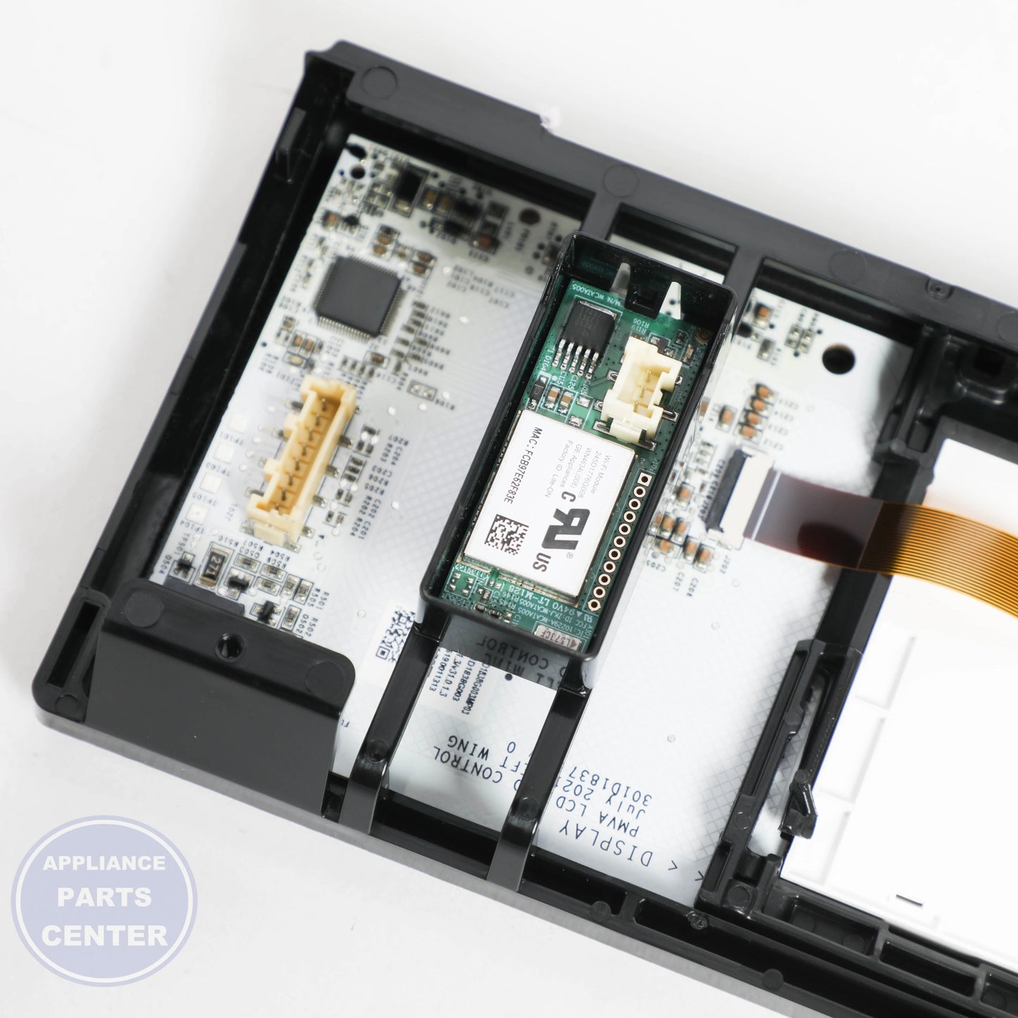 GLASS AND TOUCH BOARD ASM WB27X45673 - Detailed view of circuit board and timer assembly