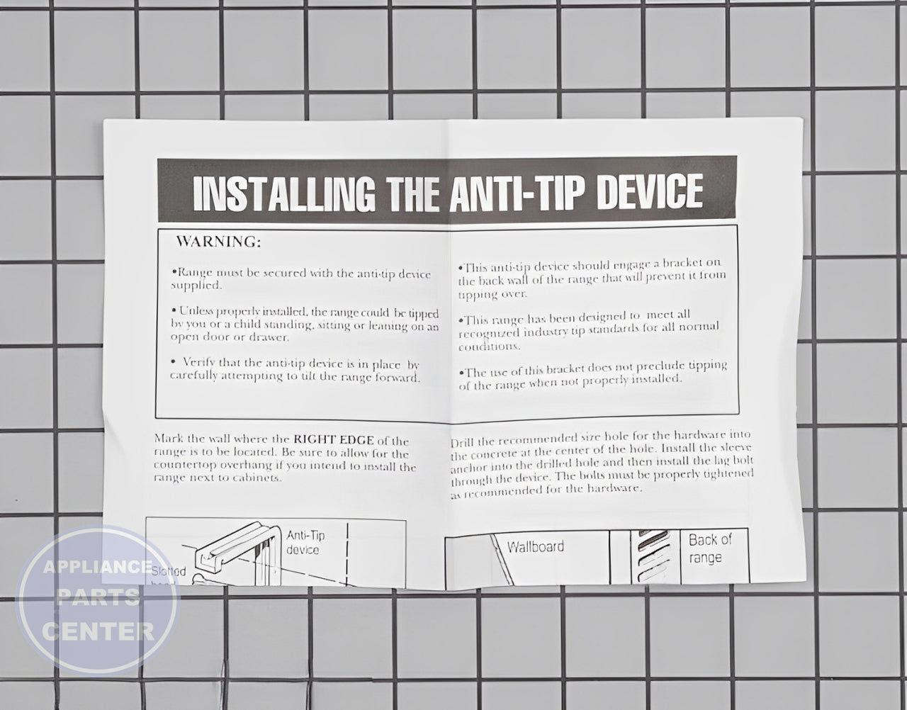 Anti Tip Bracket WB2K20 - Detailed view of secure flange design
