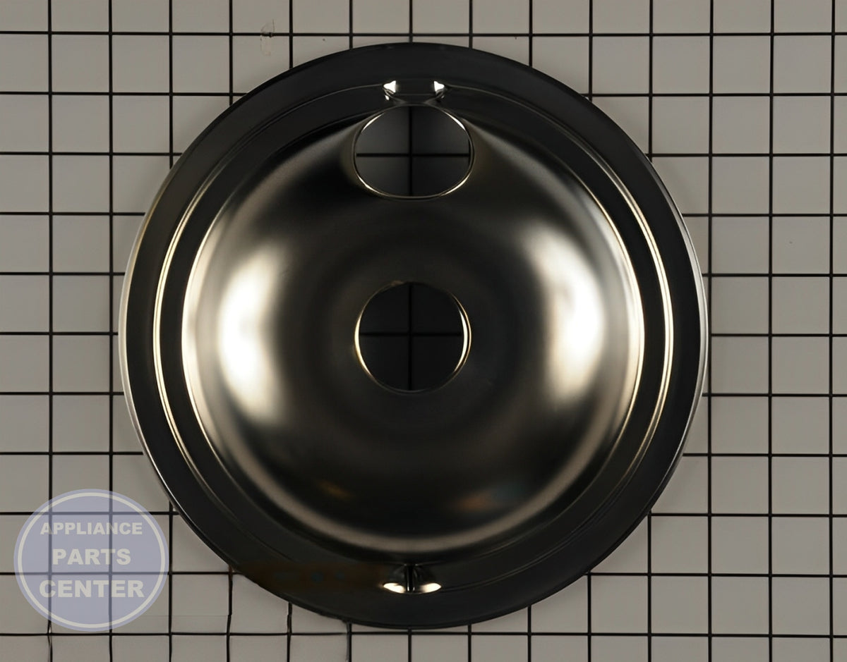 GE OVEN 8" CHROME BURNER BOWL WB31K10266 - Detailed view of drip bowl design