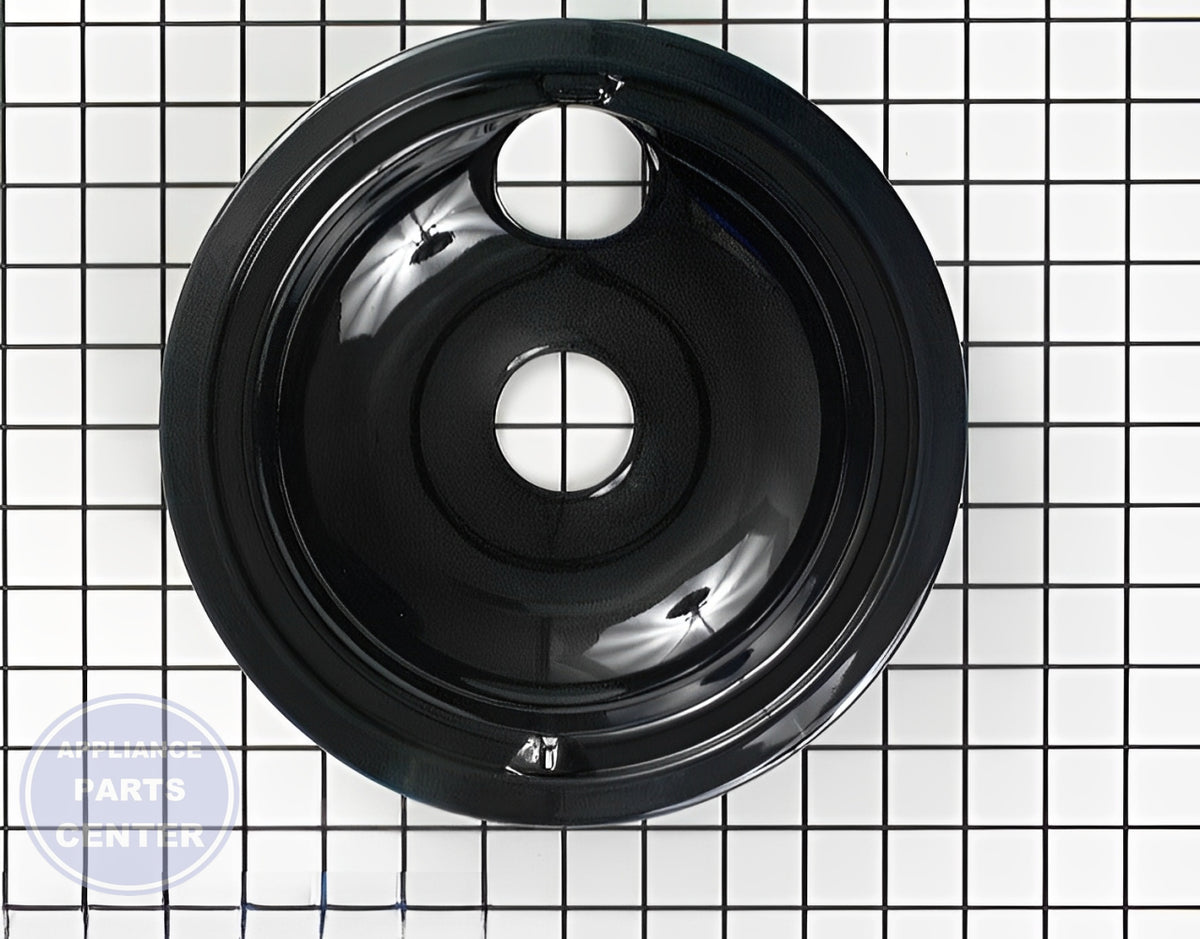 GE RANGE REAR 8" BLACK PORCELAIN COOKTOP DRIP BOWL ASSEMBLY WB31M19 - Main view showing durable porcelain construction for GE models