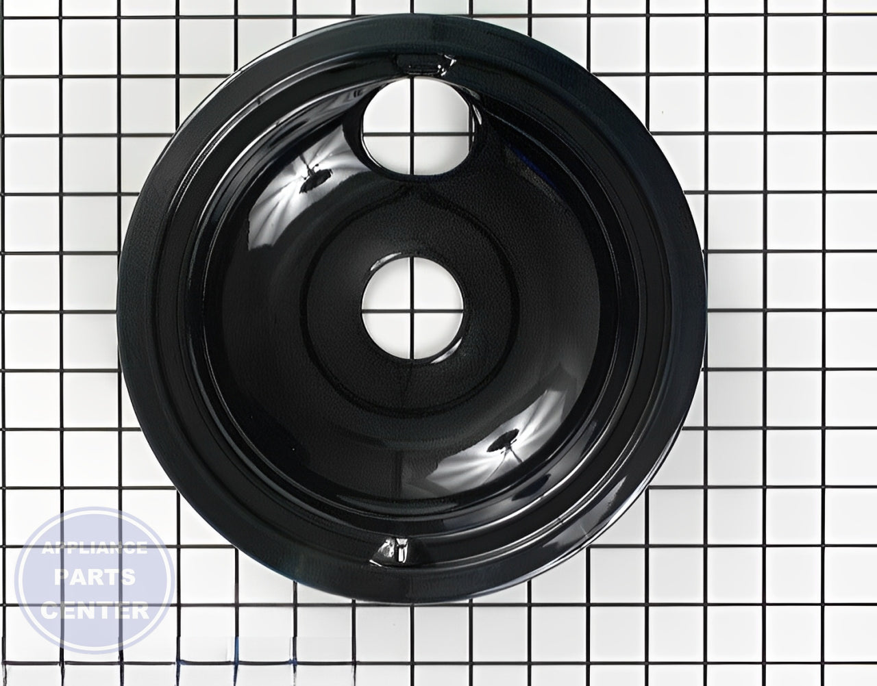 GE RANGE REAR 8" BLACK PORCELAIN COOKTOP DRIP BOWL ASSEMBLY WB31M19 - Main view showing durable porcelain construction for GE models