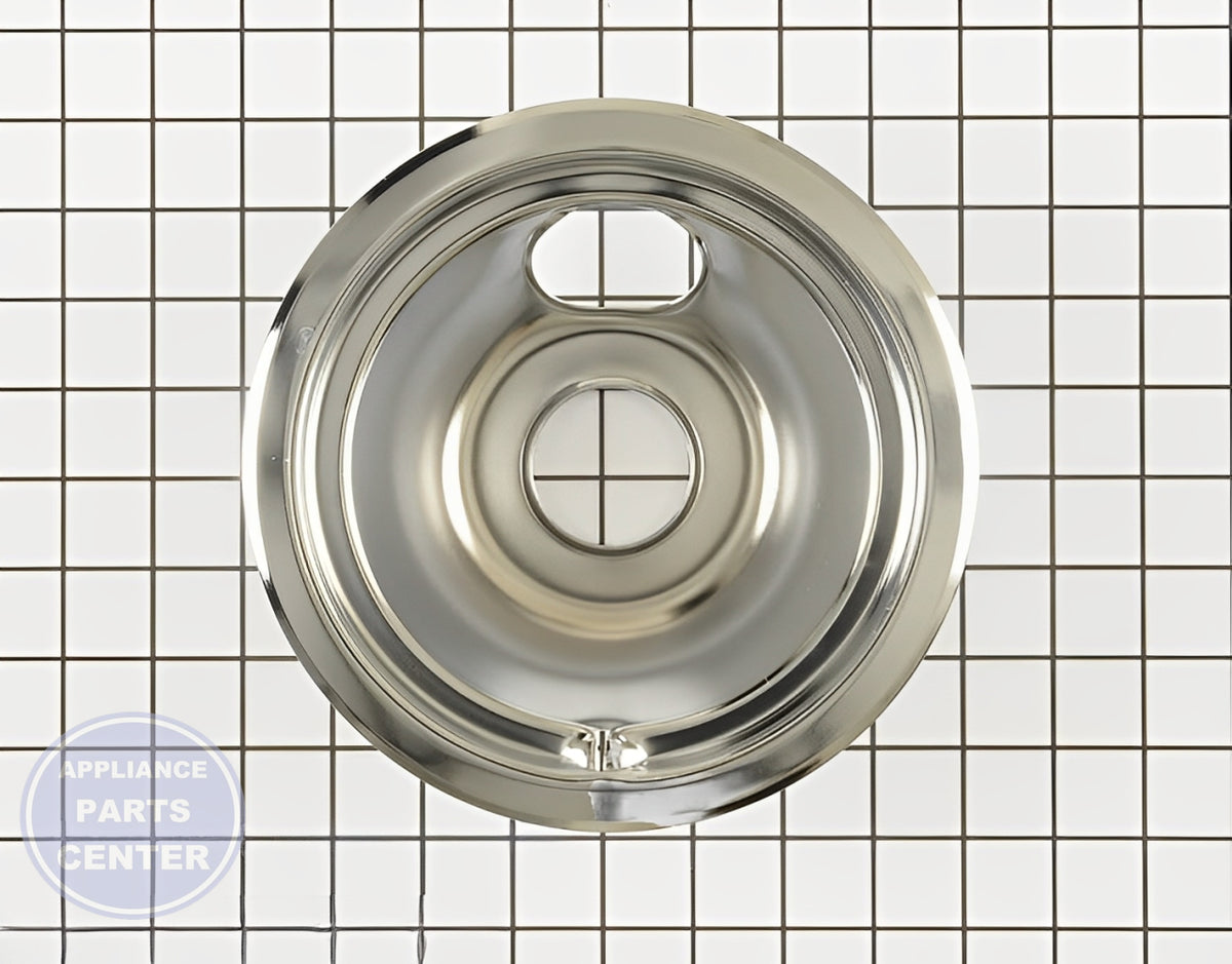 GE OVEN 6" CHROME BURNER DRIP BOWL WB31T10010 - Main view showing durable chrome finish for various GE models