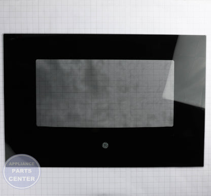 GLASS OVEN DOOR WB56X25503 - Side view with precise measurements