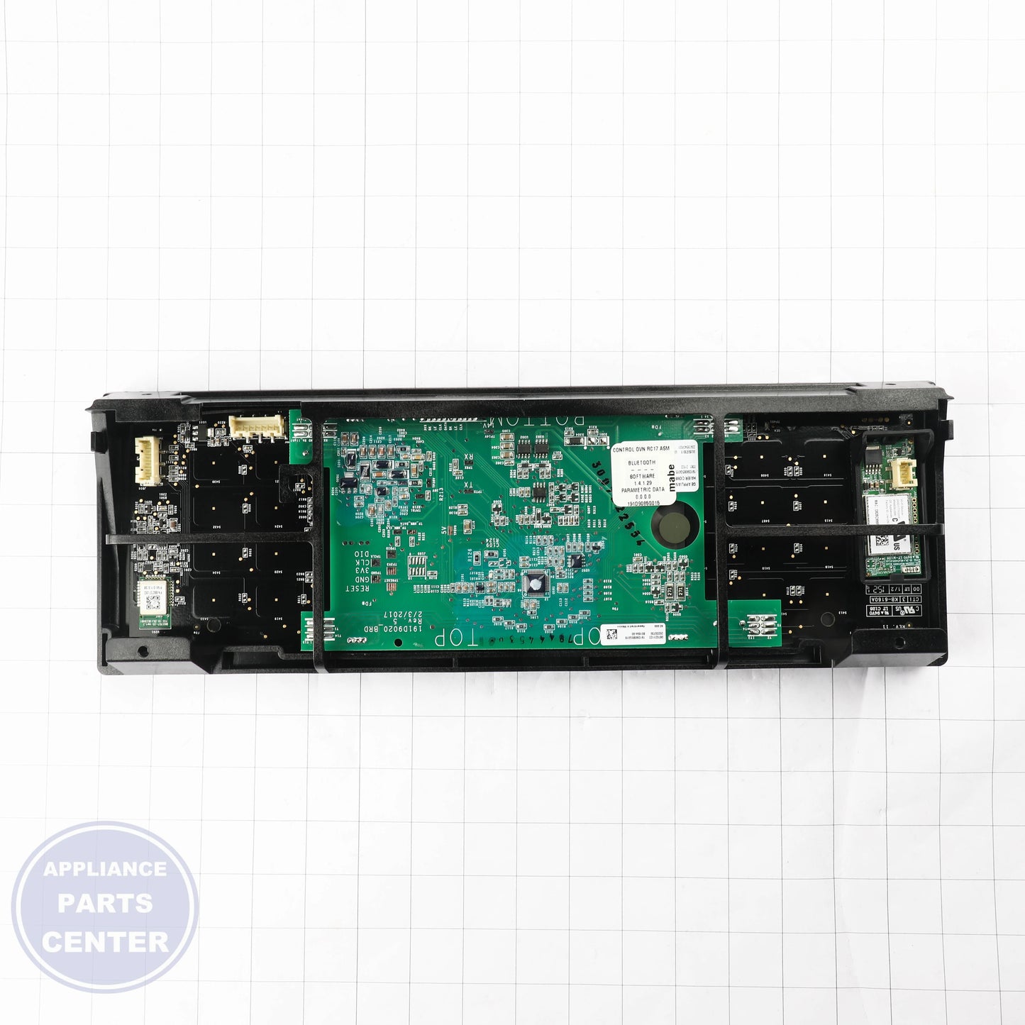 RANGE GLASS AND TOUCH BOARD ASSEMBLY WB56X28191 - Side view with durable construction specs