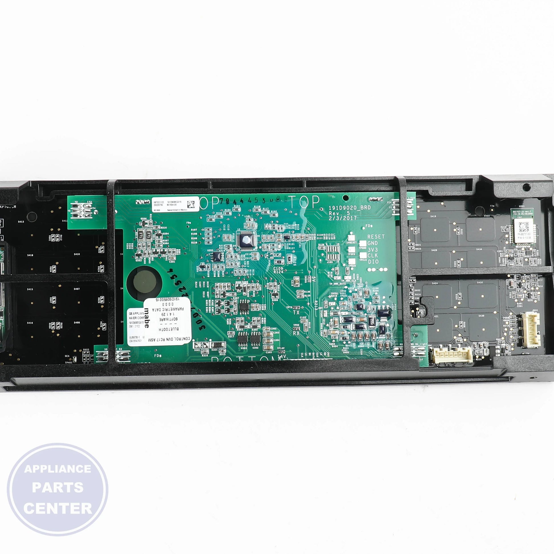 GEH RANGE GLASS AND TOUCH BOARD ASSEMBLY WB56X28191 - Installation in specific model showing key mounting points