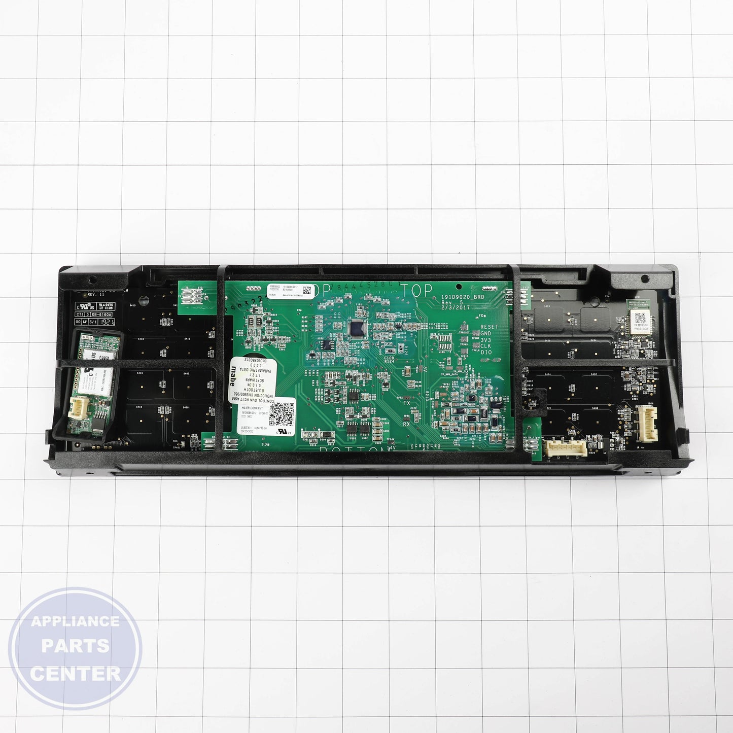 GLASS AND TOUCH BOARD ASM WB56X32506 - Side view with precise measurements
