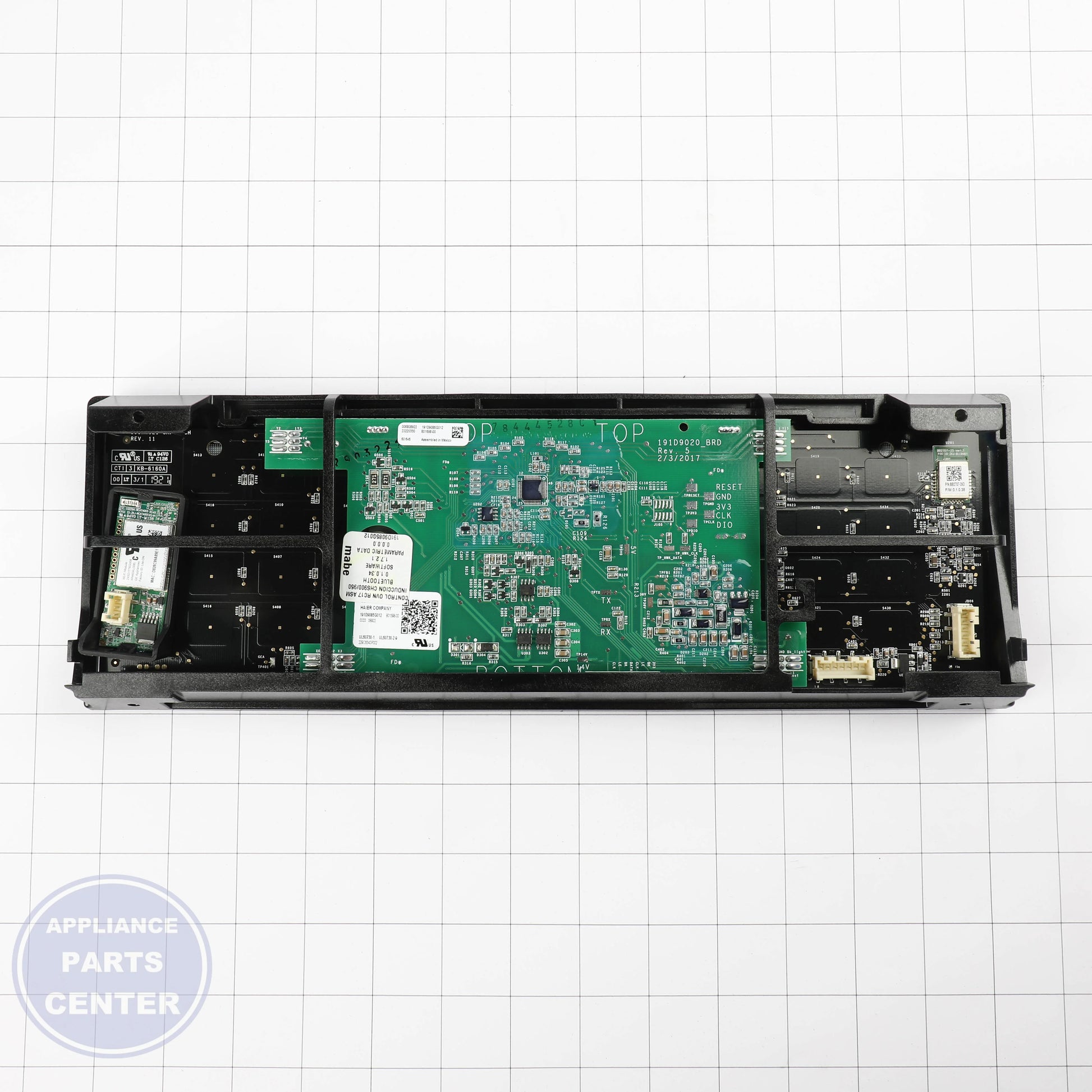 GLASS AND TOUCH BOARD ASM WB56X32506 - Side view with precise measurements