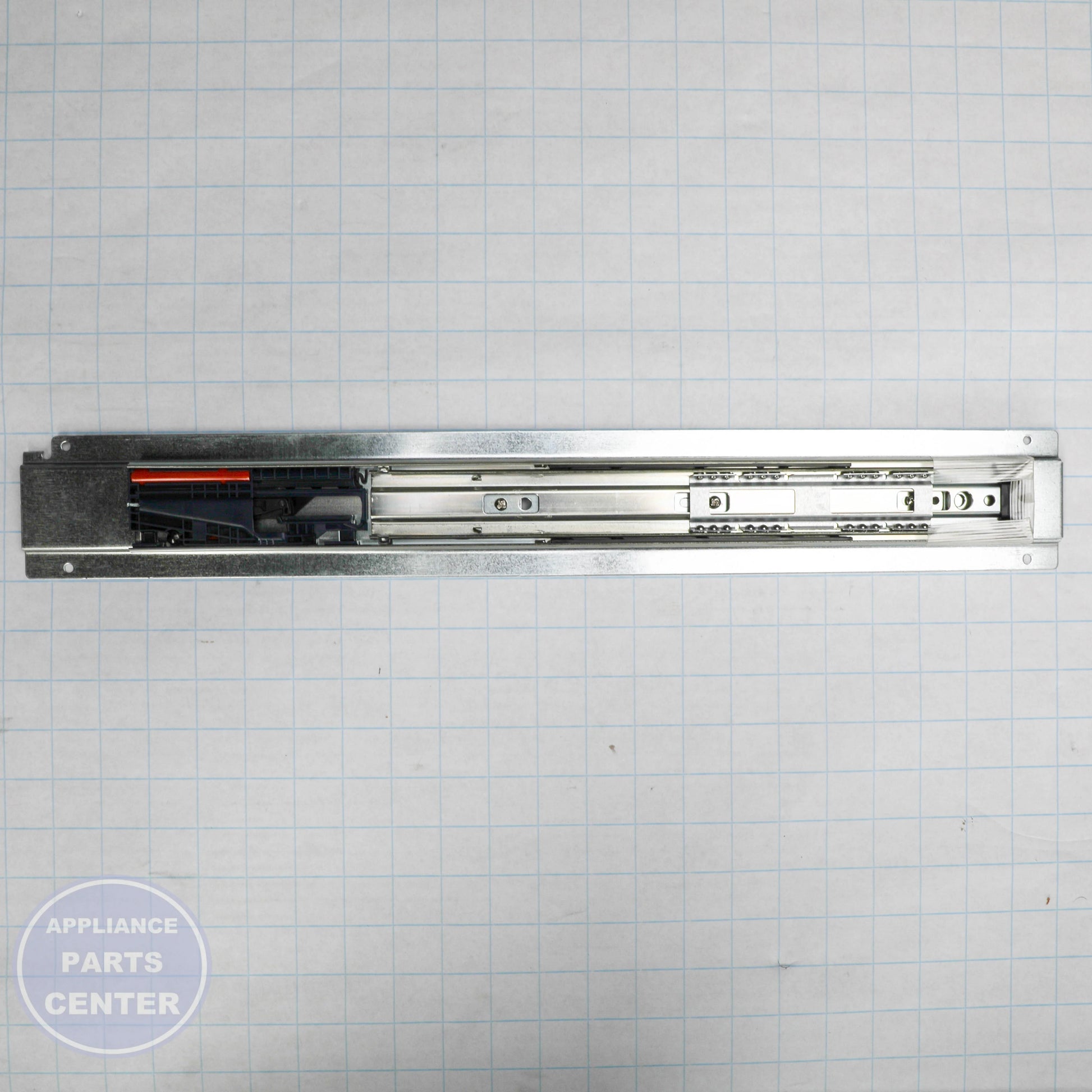 DRAWER SLIDE AND BRACKET ASM WB63X29185 - Side view with dimensions and specs
