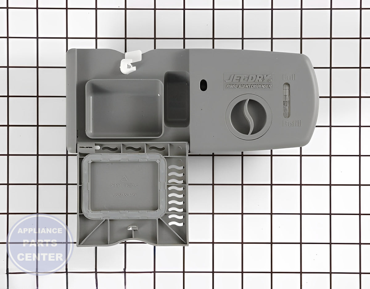 GE DISHWASHER DETERGENT AND RINSE AID DISPENSER WD12X10163 - Detailed view of sturdy construction for lasting performance