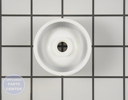 GE DISHWASHER LOWER RACK ROLLER (WHITE) WD12X10262 - Detailed view of sturdy axle and roller