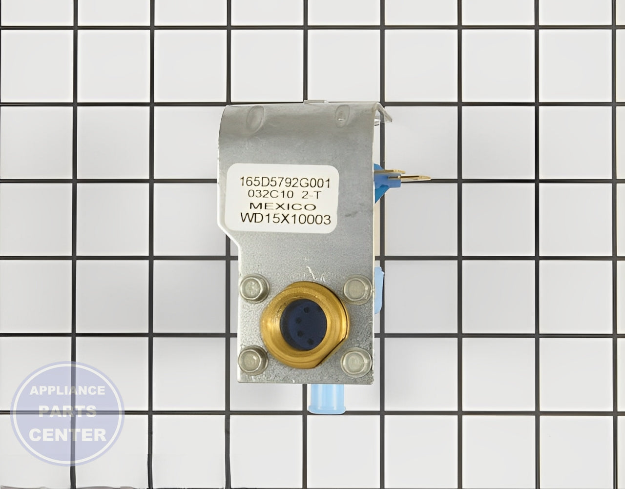 GE DISHWASHER WATER INLET VALVE WD15X10003 - Side view with 100 PSI water pressure specs