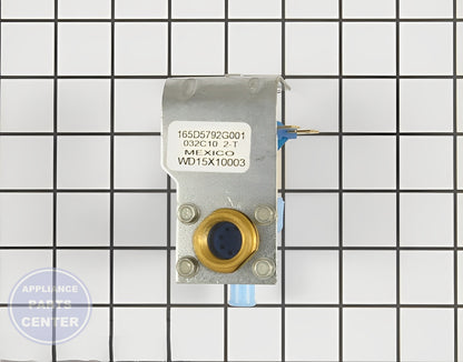GE DISHWASHER WATER INLET VALVE WD15X10003 - Side view with 100 PSI water pressure specs