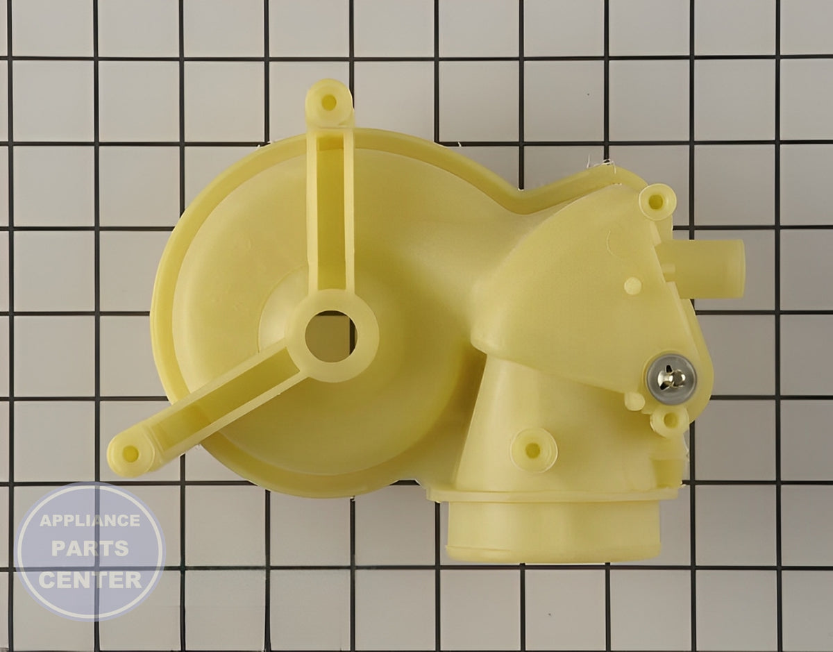 GE DISHWASHER HOUSING PUMP WD19X10020 - Side view with water pump specifications