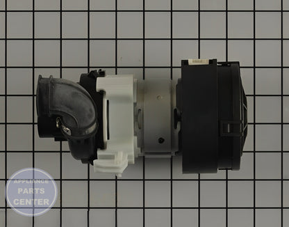 GE DISHWASHER CIRCULATION PUMP WD19X25700 - Side view with precise specifications