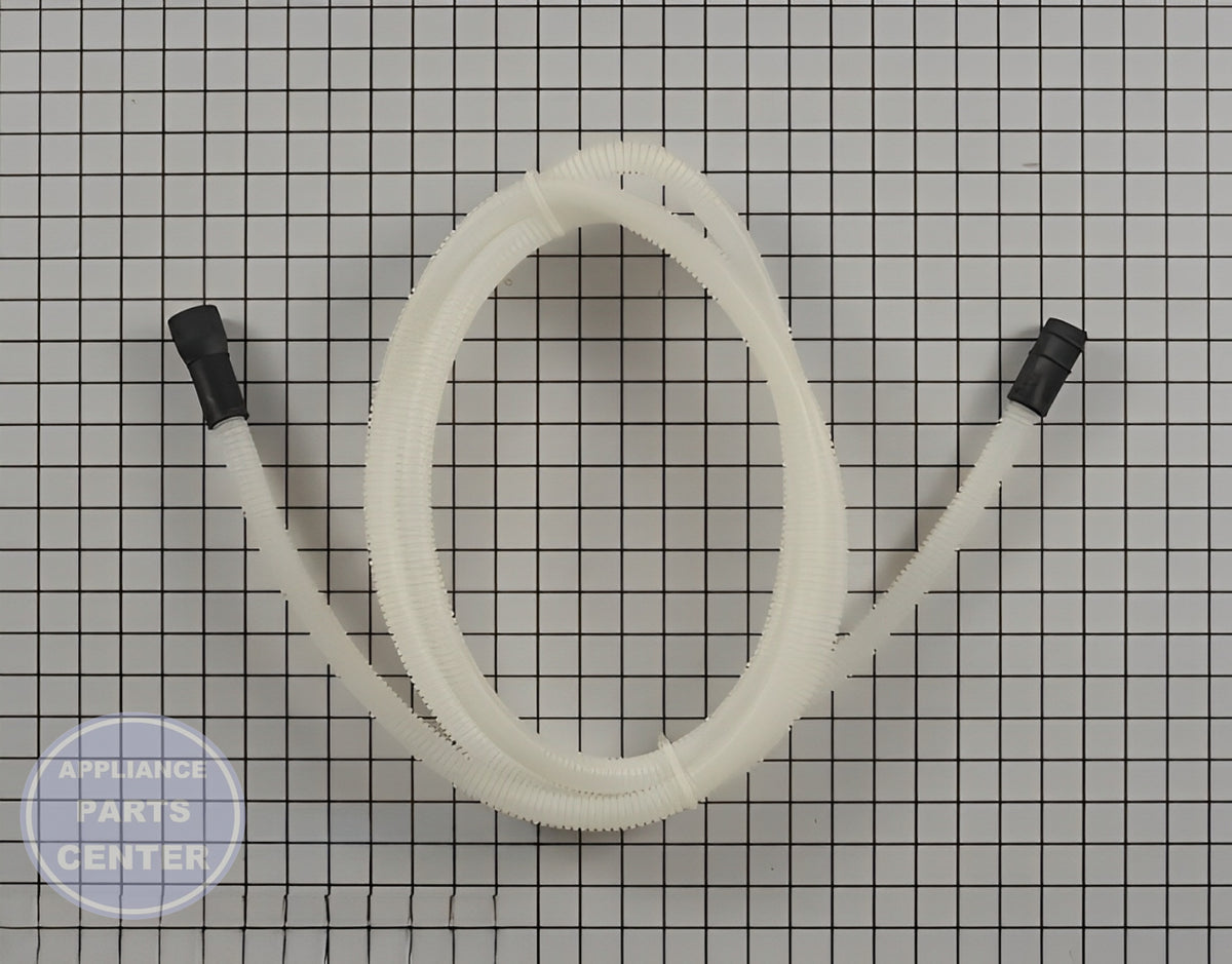 GE Dishwasher 12' Drain Hose WD24X10065 - Main view showing external drain feature for ABC123 and XYZ456 models