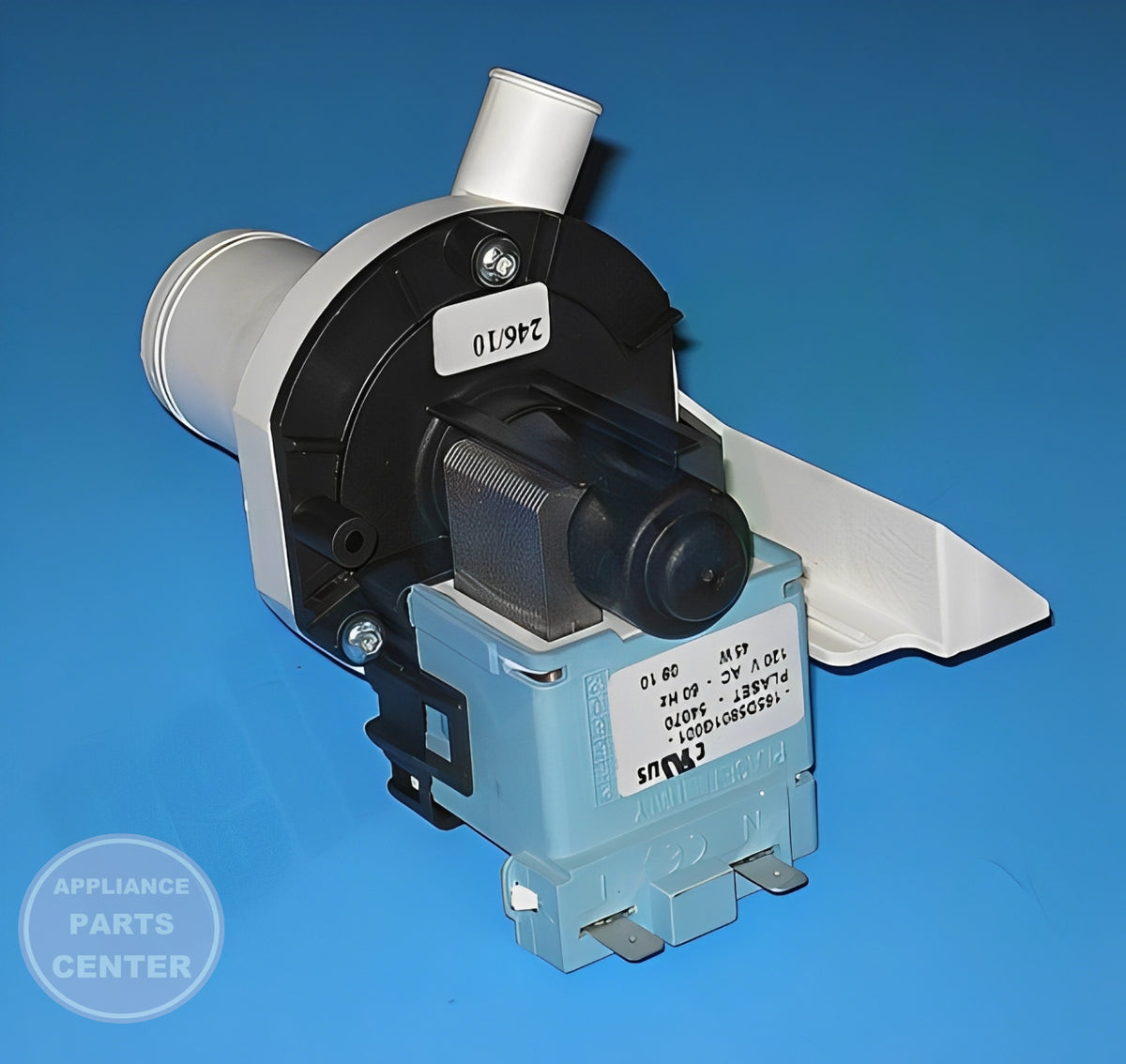 GE DISHWASHER DRAIN PUMP WD26X10016 - Side view with precise measurements and specifications