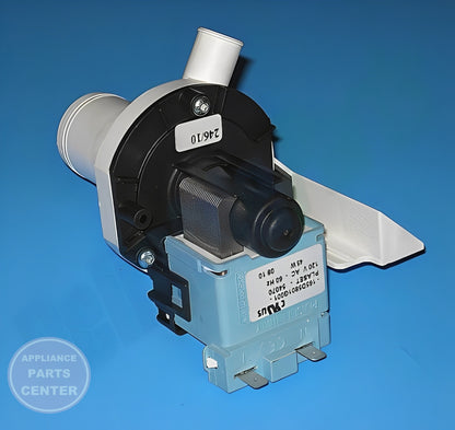 GE DISHWASHER DRAIN PUMP WD26X10016 - Side view with precise measurements and specifications