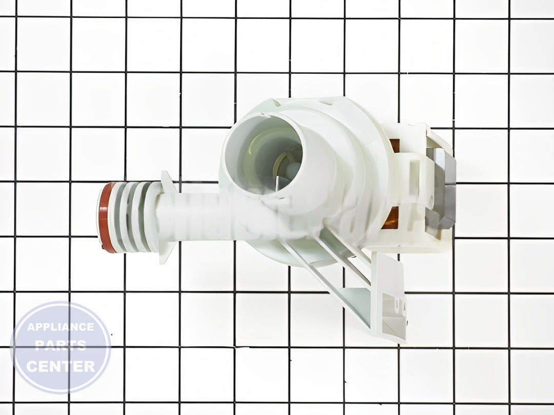 GE DISHWASHER MOTOR AND DRAIN PUMP ASSEMBLY WD26X10025 - Side view with precision measurements for optimal fit