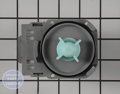 GE Dishwasher Drain Pump Assembly WD26X10049 - Side view with precise measurements