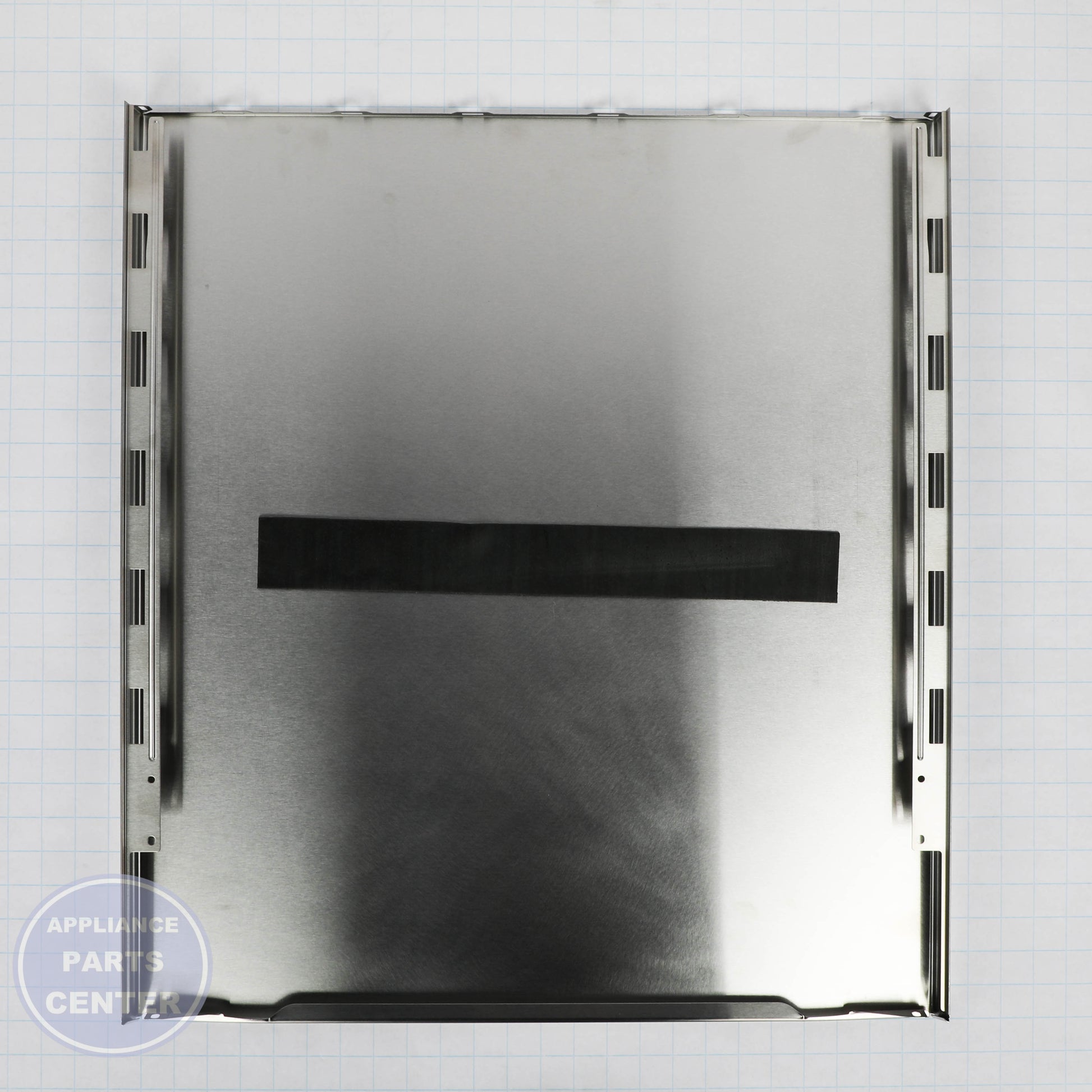 GEH STAINLESS STEEL OUTER SERVICE DOOR PANEL WD27X28038 - Installation in GEH model showcasing key mounting points