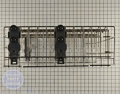 GE DISHWASHER UPPER RACK ASSEMBLY WD28X30219 - Side view with specific measurements and specs