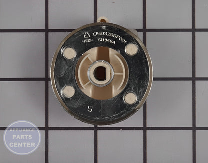 GE Washing Machine Bisque Control Knob Assembly WE01X20379 - Detailed view of knob, dial & button assembly