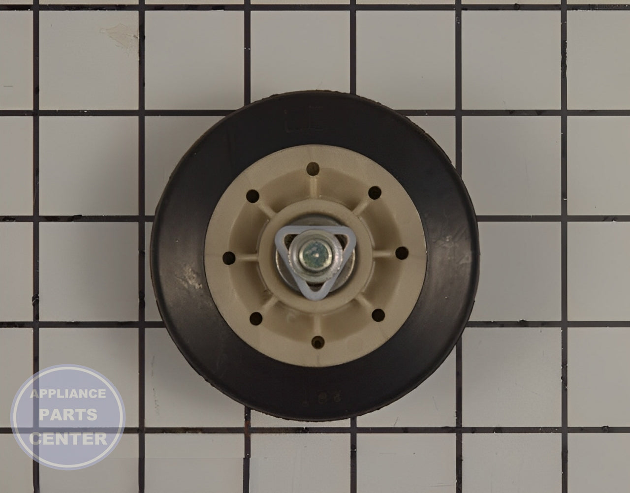 GE WASHER DRUM SUPPORT ROLLER ASSEMBLY WE03X10016 - Main view showing roller wheel for compatible models