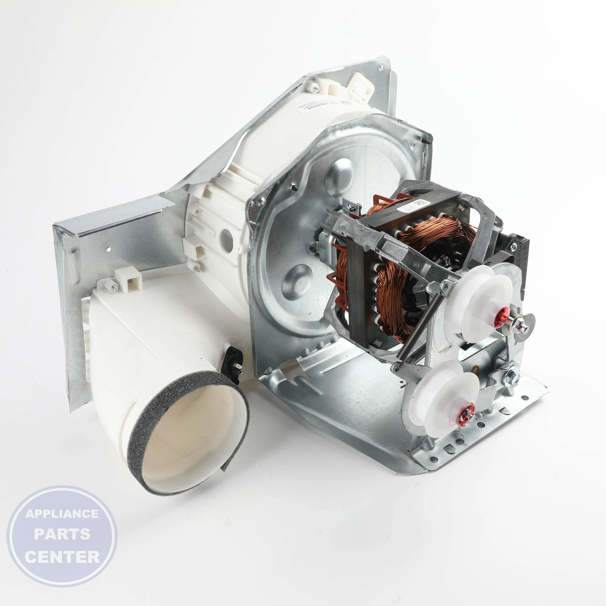 MOTOR AND BLOWER ASM WE03X33639 - Side view with precise measurements